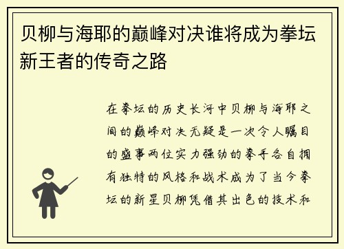 贝柳与海耶的巅峰对决谁将成为拳坛新王者的传奇之路