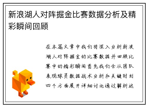 新浪湖人对阵掘金比赛数据分析及精彩瞬间回顾