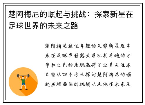 楚阿梅尼的崛起与挑战：探索新星在足球世界的未来之路