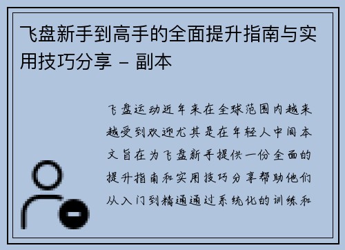 飞盘新手到高手的全面提升指南与实用技巧分享 - 副本